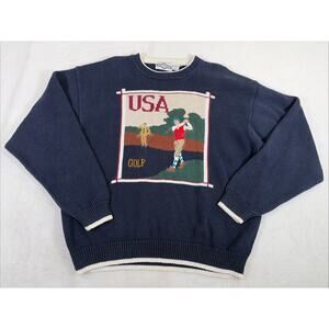 Vintage Gulf Traders Pullover Knit Sweater Embroidered Golfing Scene X-Large